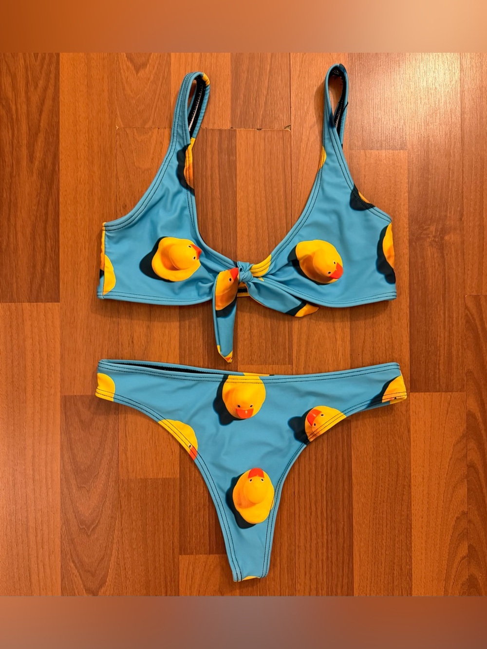 Rubber Duck Tie Front Bikini Top & High Cut Bikini Bottom Set